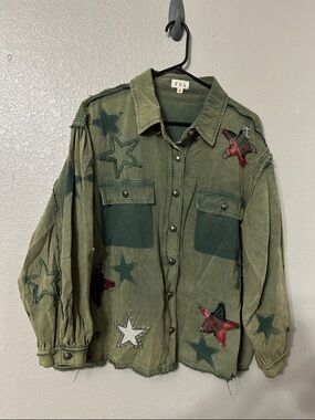 POL Olive Green Star Patch Button-Down Shirt